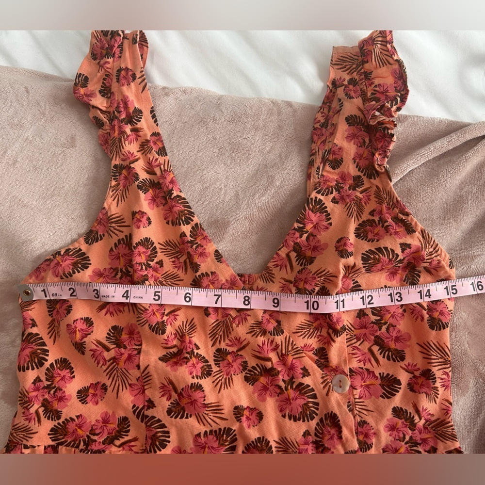 Zara Linen Blend Tropical Floral Faux Wrap Mini Vacation Dress - Picture 5 of 9